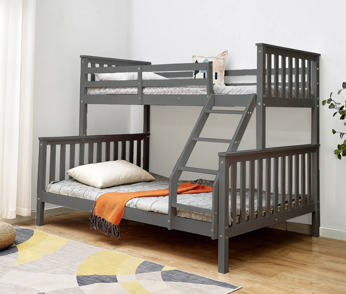 Grey triple wooden bunk bed
