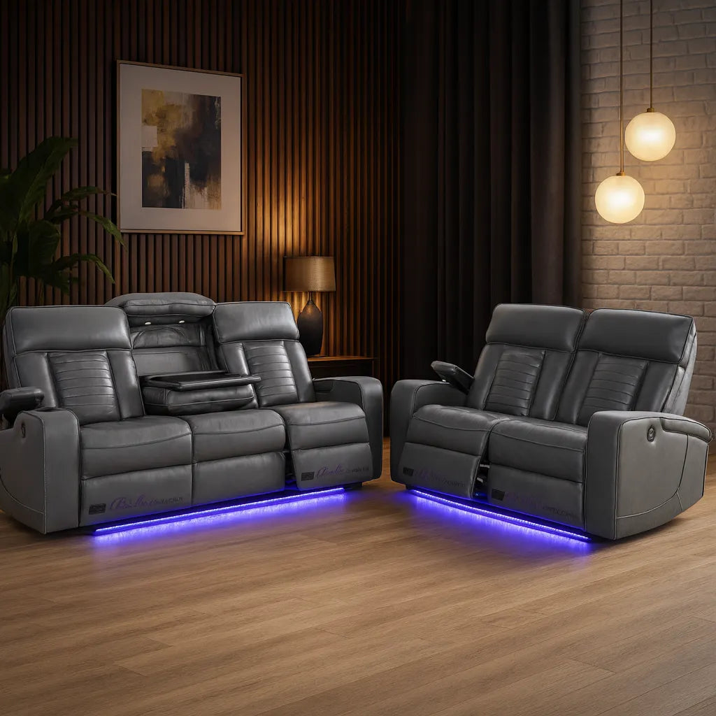 Grey leather recliner sofa