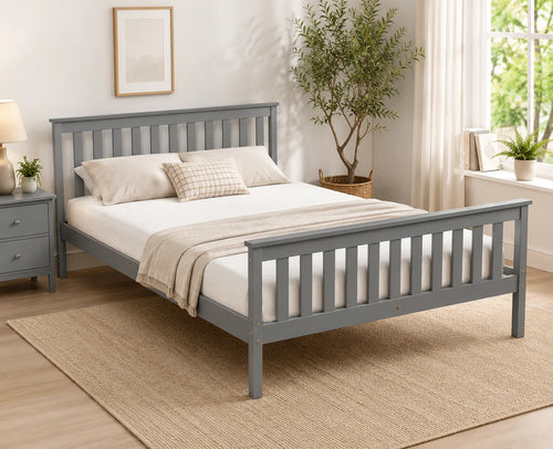 Denver White Pinewood Bed Frame – Grey