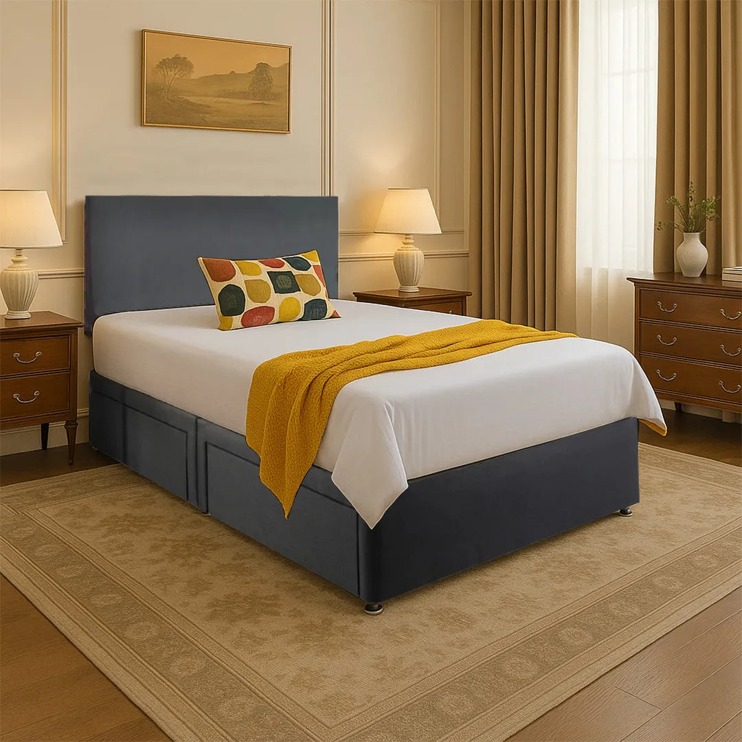 Divan bed – double, grey, standard headboard