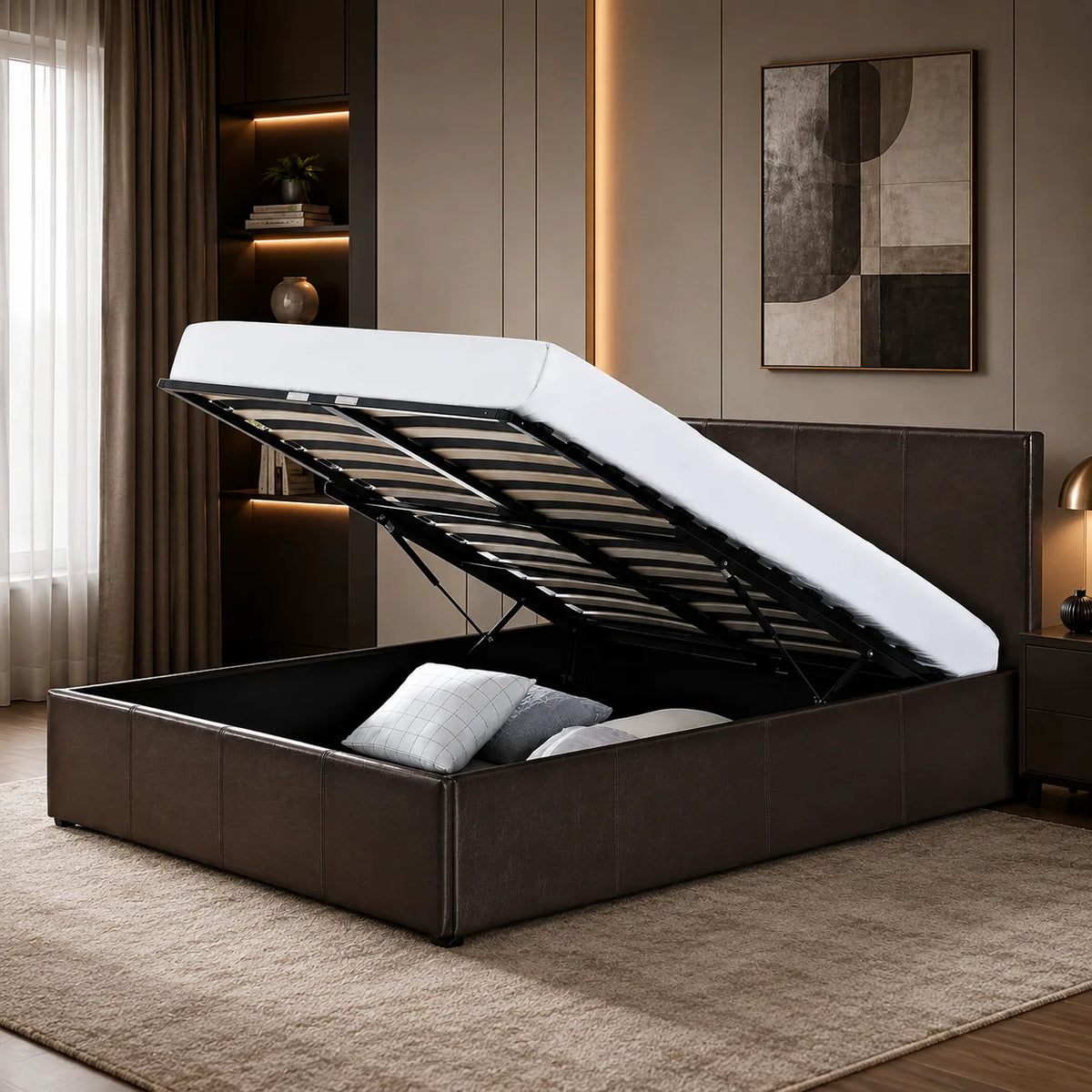 Leather Ottoman Storage Bed (End Lift Up)