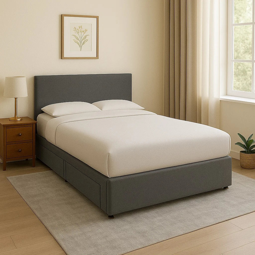 Small Double Platform Slatted Bed Base with Optional Mattress, Headboard and Storage
