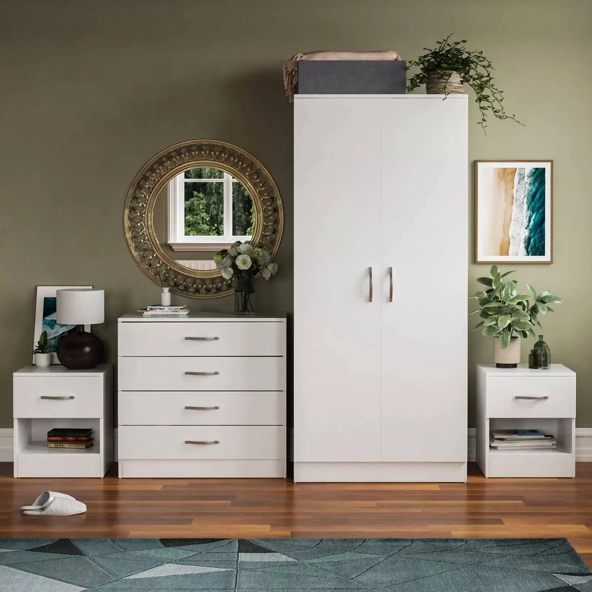 White Alina 2 Door Wardrobe Bedroom Set
