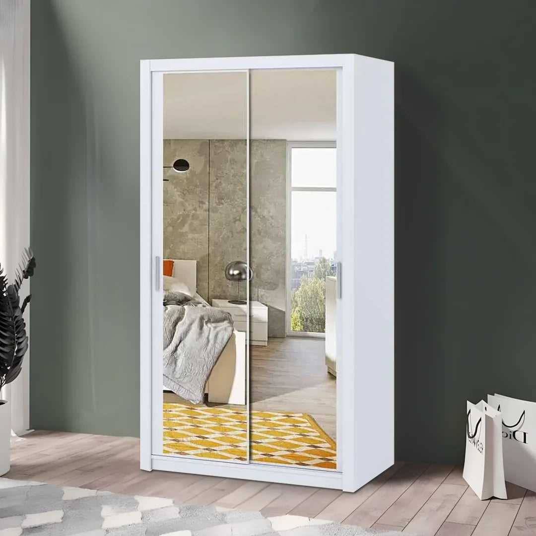 White 120cm Bonito Sliding Mirror Door Wardrobe