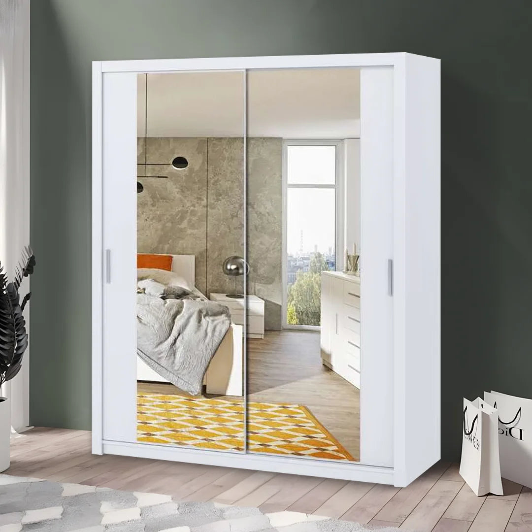 White 180cm Bonito Sliding Mirror Door Wardrobe