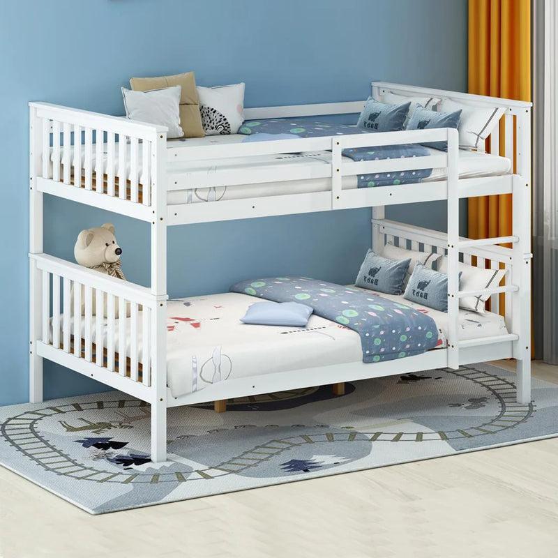 White Wooden Quadruple Bunk Bed with Mattress