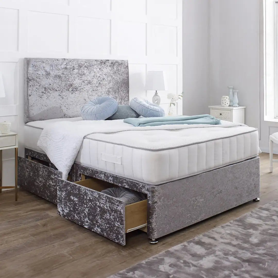 Crushed Velvet Divan Bed – silver